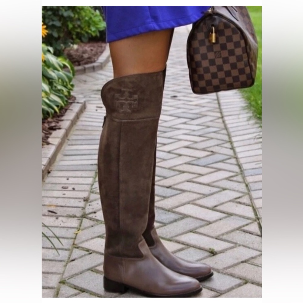 Tory Burch Over-the-Knee Suede Boots in Dark Brown - Picture 3 of 9